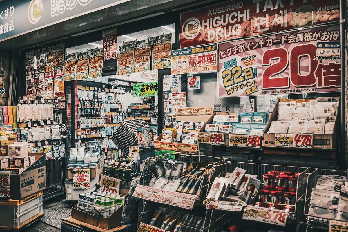 A drugstore in Japan. The sign groups cold medicines by symptom.